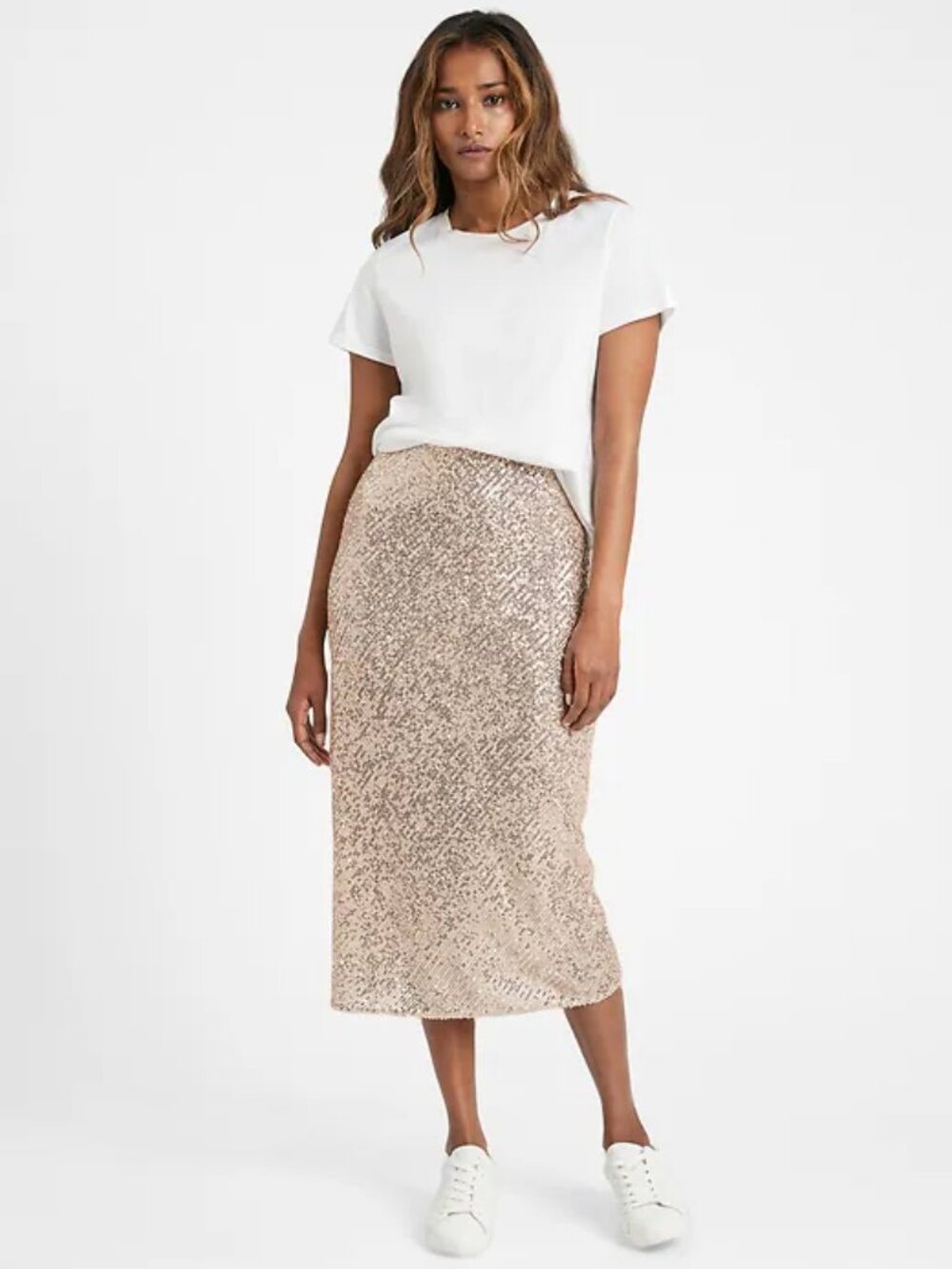 Banana Republic Gold Sequin Midi Skirt XL